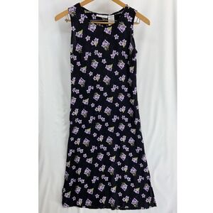 90s Vintage White Stag Womens Long Black Floral Gauzy Crinkled Maxi Dress sz 12